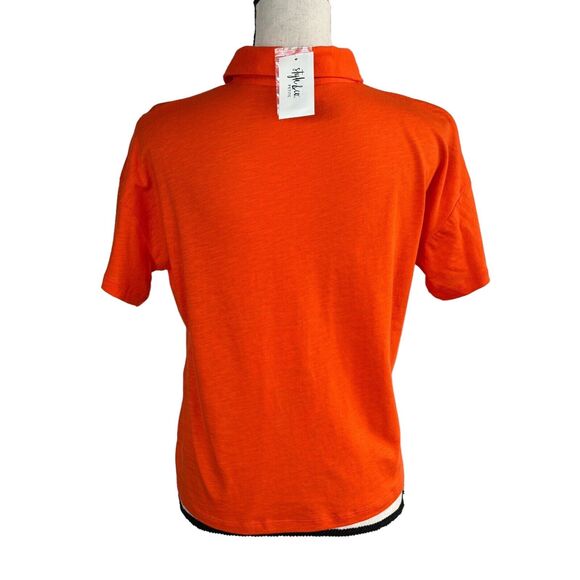 Style & Co Petite Small Polo Top Short Sleeves Button Neck Lightweight Orange - Picture 4 of 8